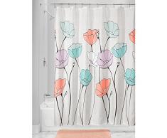 InterDesign Botanical Poly rideau de douche pratique salle de bain, rideau de baignoire en polyester, rideau de bain avec motif floral, multicolore