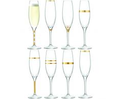 LSA International Deco Assortis Flûte à Champagne en Verre, Doré, 225 ML, 8 pièces