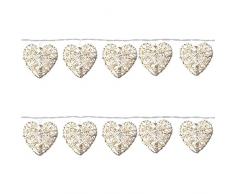 Global Gizmos Ã piles Rotin Hearts Guirlande lumineuse, Lot de 10, crÃ¨me
