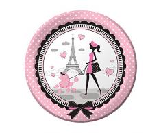 Creative convertir 8Â Fils Robuste Style fÃªte Ã Paris Assiettes en Carton, 22,2Â cm, Rose/Noir