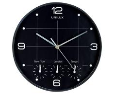 Unilux On Time Pendule de bureau murale SystÃ¨me Quartz avec 4 Fuseaux horaires Ã 30,5 cm Noir