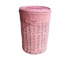 DeDavide - Panier Ã Linge en Osier Rond avec Doublure en Lin, diamÃ¨tre 39 cm - Hauteur 55 cm