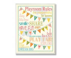 Stupell Industries le Stupell Home Decor Collection salle de jeux rÃ¨gles avec fanions en rose surdimensionnÃ© plaque murale Art, 12,5Â x 0,5Â x 18,5, fabriquÃ© aux Ãtats-Unis dAmÃ©rique, bois, Multi, 12.5Â x 0.5Â x 18.5Â cm
