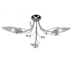 Oaks Lighting Cyprus Plafonnier 3 lumières finition chrome poli avec abat-jours feuilles en verre transparent décorés de gouttes en cristal