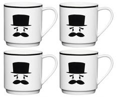 Kitchencraft en Porcelaine Anglaise Funny Face Brouillées empilage Mug, 340 ML â Blanc (Lot de 4), Multi/Couleur, Lot de 4, Porcelaine, Multi/Colour, 8.8 x 8.2 x 8.8 cm