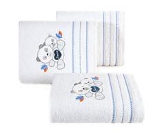Design91 Serviette de Bain pour bébé 70 x 140 cm Motif Ours en Peluche pour garçon Blanc Bleu 70 x 140 cm