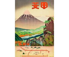 Le Poster Collective Vintage Japon Mont Fuji Montagne Art Deco Poster de Voyage 29.7 cm x 42 cm Format A3 Impression de qualité, Bois, Multicolore, 42 x 29.7 x 42 cm
