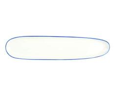 Canvas Home Ltd C37-OBL-BL Lot de 4 assiettes rectangulaires en porcelaine avec bord bleu