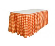 La Lin Polyester Vichy à Carreaux Jupe de Table 4,3 m, Polyester, Blanc/Orange, 640 x 73.66 x 0.5 cm