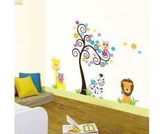 Walplus Autocollant Mural Girafe Arbre Amovible Autocollant Art mural Décalques Vinyle Décoration de maison DIY vivant Chambre Bureau Décoration Papier peint chambre denfants cadeau, Multicolore