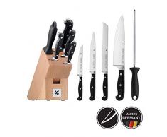 WMF Bloc de couteaux haut de gamme Plus avec set de couteaux, 6 pièces, 4 couteaux forgés, 1 fusil, 1 bloc en bois de hêtre, Performance Cut, lame en acier spécial