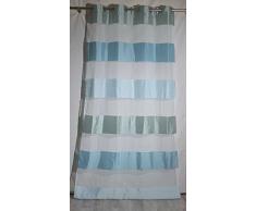HomeMaison Voilage à Larges Rayures bayadères, Polyester, Aqua, 260x140 cm