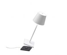 Zafferano Poldina Pro Mini - Lampe de table LED à intensité variable en aluminium, Protection IP54, Utilisation intérieure/extérieure, Base de chargement par contact, H30cm, Prise UE - Blanc