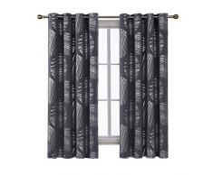 Deconovo Rideaux Occultants à Oeillet Argente imprimé Fenêtre Motif Anti Chaleur Isolation Thermique pour Fille Salon Chambre 2 Pcs, Gris Foncé, 117x183cm