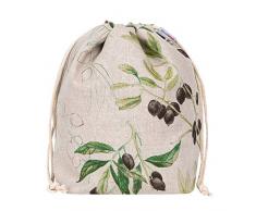 slowroom Sac à Pain en Lin 2 en 1 avec Sac à Pain Respirant et décoratif Motif Olive Noir 30 x 34 cm