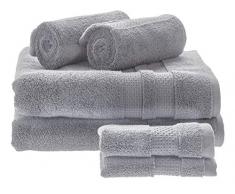 iDesign Ensemble Serviettes de Bain avec accroches (Lot de 6), Serviettes de Toilette Extra-Douces 100% Coton, Set de 2 draps de Bain, 2 Serviettes et 2 essuie-Mains, Gris