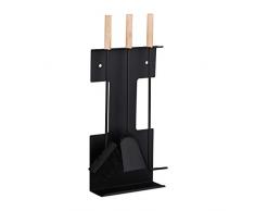 relaxdays 10028788 Ensemble serviteur de cheminÃ©e 4 piÃ¨ces Acier Accessoire Pelle Balai Support tisonnier, Noir