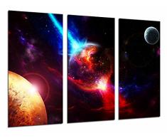 Tableau Moderne Photographique, Impression sur bois, PlanÃ¨te dexplosion, espace, bleu, rouge, 97 x 62 cm, ref. 26699