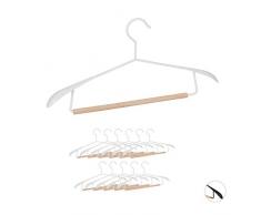 Relaxdays 10029425_49 Costume Traverse, Set de 12, Cintre Pantalon, Ã©paule Large, Bois mÃ©tal, Blanc, Fer, Lot