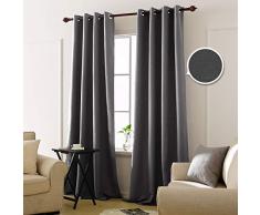 Deconovo Rideau Occultant Motif à Oeillet Isolant de Porte Chambre Adulte Bureau Thermique Grande Hauteur 2 Pcs, Polyester, Gris Clair, 140x245cm