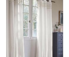 HomeMaison Voilage avec Trois Rayures Horizontales, Polyester, Lin, 240x140 cm