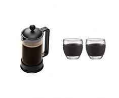 Bodum 1543-01 Brazil CafetiÃ¨re Ã Piston 3 Tasses 0.35 L Noire + Set de 2 verres Pavina 0,1 L noir
