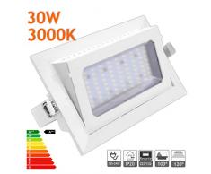 Led Spot encastrable et orientable rectangulaire 220V blanc 30W blanc froid 6000K pour salle, magasins, salle dexposition [Classe Ã©nergÃ©tique A++]
