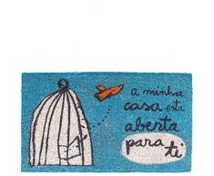 laroom Paillasson Design A minha Maison Ouverte, Jute and Base antidérapante, Bleu, 40 x 70 x 1,8 cm