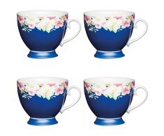 Kitchen Craft Lot de 4 Grandes Tasses Ã Fleurs imprimÃ©es sur Pied en Porcelaine Bleu 400 ML, Porcelaine, Bleu, 400 ML, Set of 4