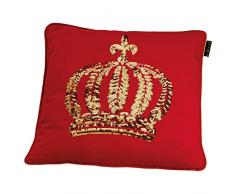 GLÃÃCKLER by KBT Bettwaren 4001626021680 Coussin décoratif rembourré avec Une Couronne à Paillettes dorées Rouge 50 x 50 cm