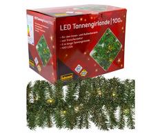 Idena 31814 Sapin Guirlande avec Lot de 100 LED Guirlande lumineuse Blanc chaud pour intérieur et extérieur,25 cm x 5 m (sans fil), plastique, vert