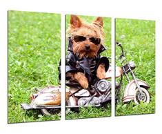 Tableau Moderne Photographique, Impression sur bois, Chien avec moto, enfants, 97 x 62 cm, ref. 26267