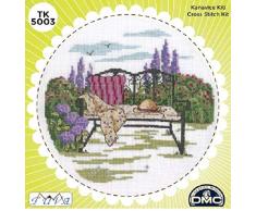 Tuva Boîte à coudre en métal décoratif Aida 14 carats DMC en coton avec aiguille, ciseaux, motif