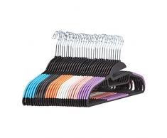 AmazonBasics Lot de 30 cintres peu encombrants en plastique antidérapant avec 10 pinces 6 coloris