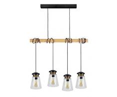 Tosel 21072 Lustre 4 Lumières, Bois, E27, 40 W, Transparent, 80 x 180 cm