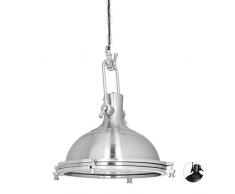 Relaxdays Lampe Ã suspension style industriel fer verre opale, Luminaire plafond abat-jour rond, verre de lait, argent