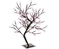 WeRChristmas Sapin de Noël lumineux 96 LED Cherry Blossom arbre avec tronc et branches Marron, Rose