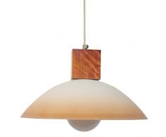 Tosel 10766 Suspension - Poutres Carrés Bois être et Verre Opale, E27, 100 W, foncé