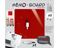 emotion 104347 Memo Board Magnétique, Verre, Rouge, 3 x 30 x 30 cm