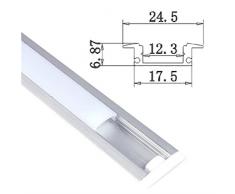 Jandei - Profil aluminium LED encastré 1 x 2 Mètre forme U pour bande ruban LED jusqua 12 mm 24,5 x 17,5 mm couvercle blanc laiteux avec bouchons