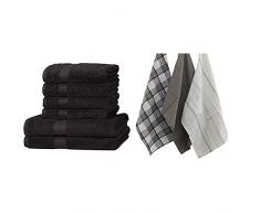 AmazonBasics Lot de 2 draps de Bain et 4 Serviettes de Bain résistants à la décoloration Noir & Kela 15961 Pasado Lot de 3 Torchons de Cuisine Coton Gris 65 x 45cm