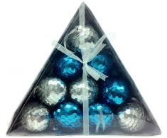 MG Decor Collection Madhus Cimier étoile à boules de Noël à sequins assorties Bleu Aqua Argent-dans une boîte cadeau, 7,6 cm, 10 pièces
