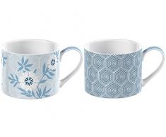 Creative Tops V & Amatley Tasses Ã Expresso avec imprimÃ©s dÃ©coratifs Motif Floral, en Porcelaine Fine, Blanc/Bleu, 7.5Â x 5Â x 5Â cm