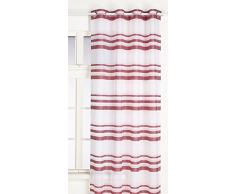Home Maison 09372-8-AL Voilage Etamine Rayures Horizontales avec Oeillets Ronds Bois de Rose/Argent 140 x 240 cm