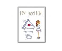 CUADRIMAN Bois Poisson Tableau Fille Maison, Bois, Multicolore, 32Â x 25Â cm