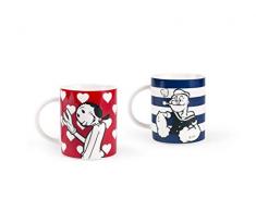 Excelsa Popeye & Olivia Set de 2 tasses en porcelaine, bleu et rouge