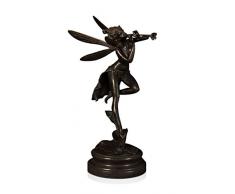 Arte Dal Mondo Bronze Flower Fairy Sculpture Classique patiné avec Socle en marbre, 40 x 25 x 15 cm
