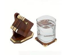 Stylla London fabriquÃ© Ã la Main en Laiton Ã Suspendre plaques dÃ©coratifs Dessous de Verre, Bois, Marron, 10Â x 10Â x 3Â cm