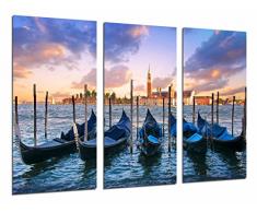 Tableau Moderne Photographique, Impression sur bois, Sunset Landscape Boats, Gondoles vÃ©nitiennes, 97 x 62 cm, ref. 26826