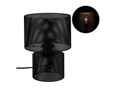 Relaxdays 10028411 Lampe de table, veilleuse ronde en métal, design style industriel moderne, E27 27,5 x 20,5 cm, noire, One size